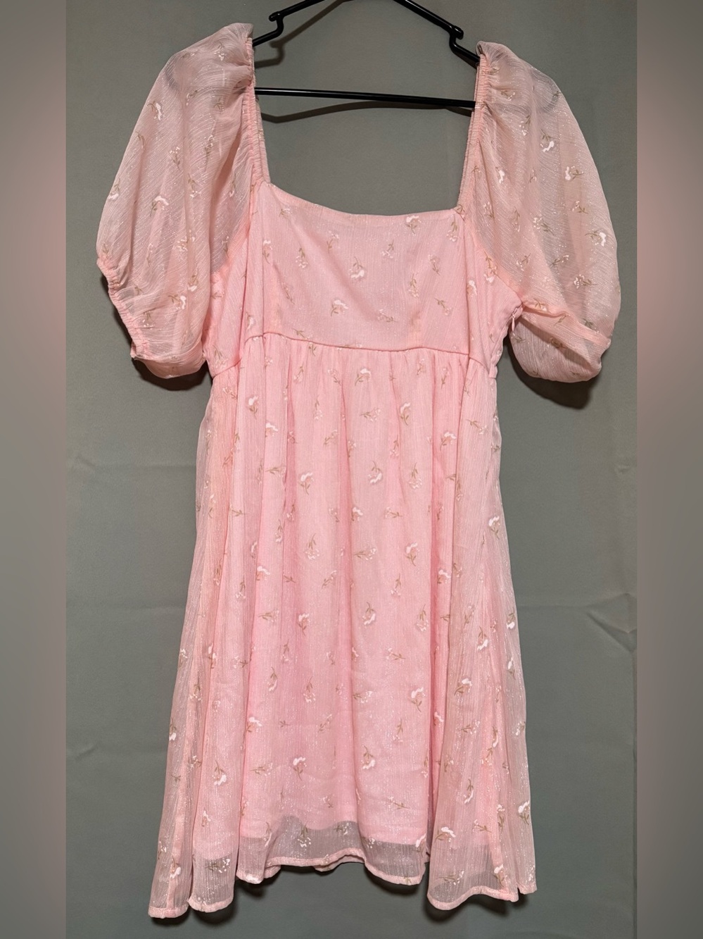 Altar'd State Light Pink Puff-Sleeve Embroidered Mini Dress